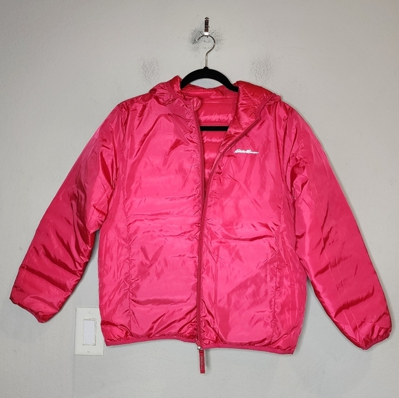 Eddie Bauer Reversible Down Puffer Pink Ombre Coat Kids Youth Size L (14/16) - Picture 10 of 16